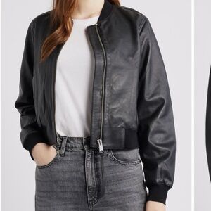 ALL SAINTS Black Leather Bomber Jacket